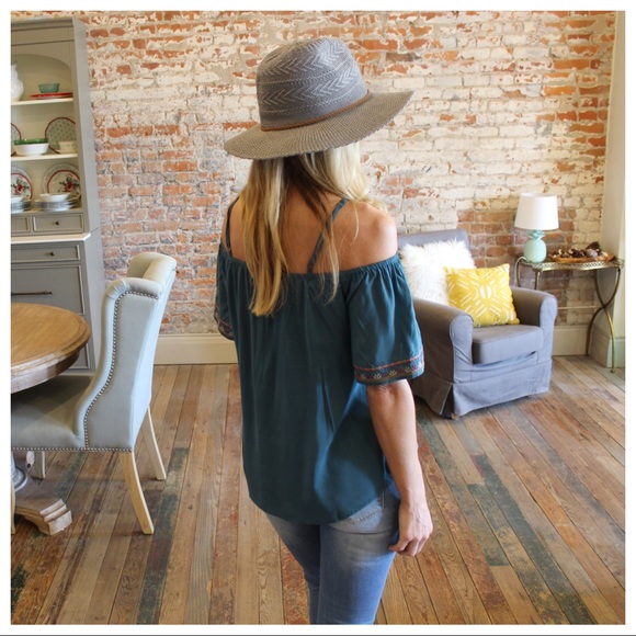 LAST✨Teal off shoulder embroidered top - Picture 4 of 4